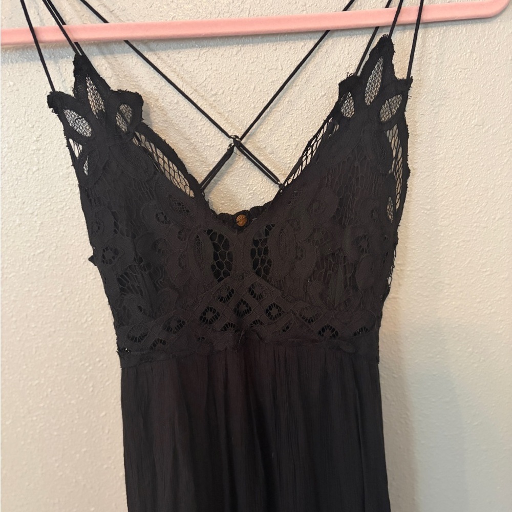 Free people Adella black lace ruffle maxi dress boho dark romantic renaissance - Picture 6 of 7